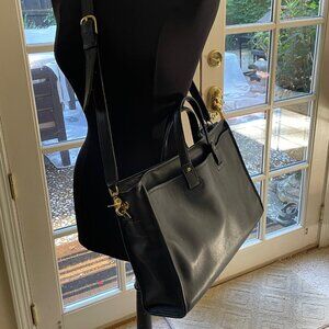 Coach Vintage Black Leather Tote/Shoulder/Satchel/#0462-322 Multi-Pocket